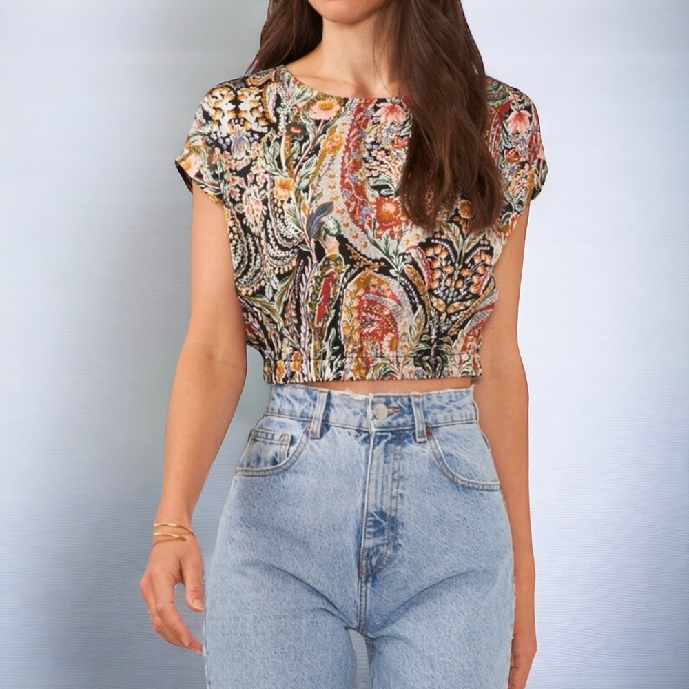 1. State Women's Drop-Shoulder Elastic-Waist Crop Top